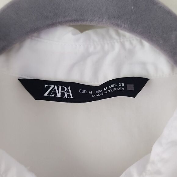 Zara White Organza Appliques Balloon Sleeves Button Down Shirt M (15) - Picture 7 of 10